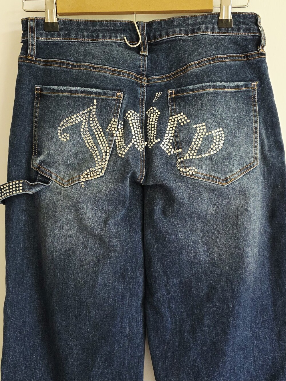 Juicy Couture Y2K Baggy Rhinestone Logo Carpenter Denim Jeans Women's Size 27 - Picture 5 of 6